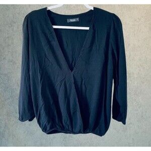 Michael Lauren Surplus V Neck Blouse Womens XS Black 3/4 Sleeve Lightweight Top